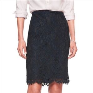 Banana Republic Navy Lace Pencil Skirt